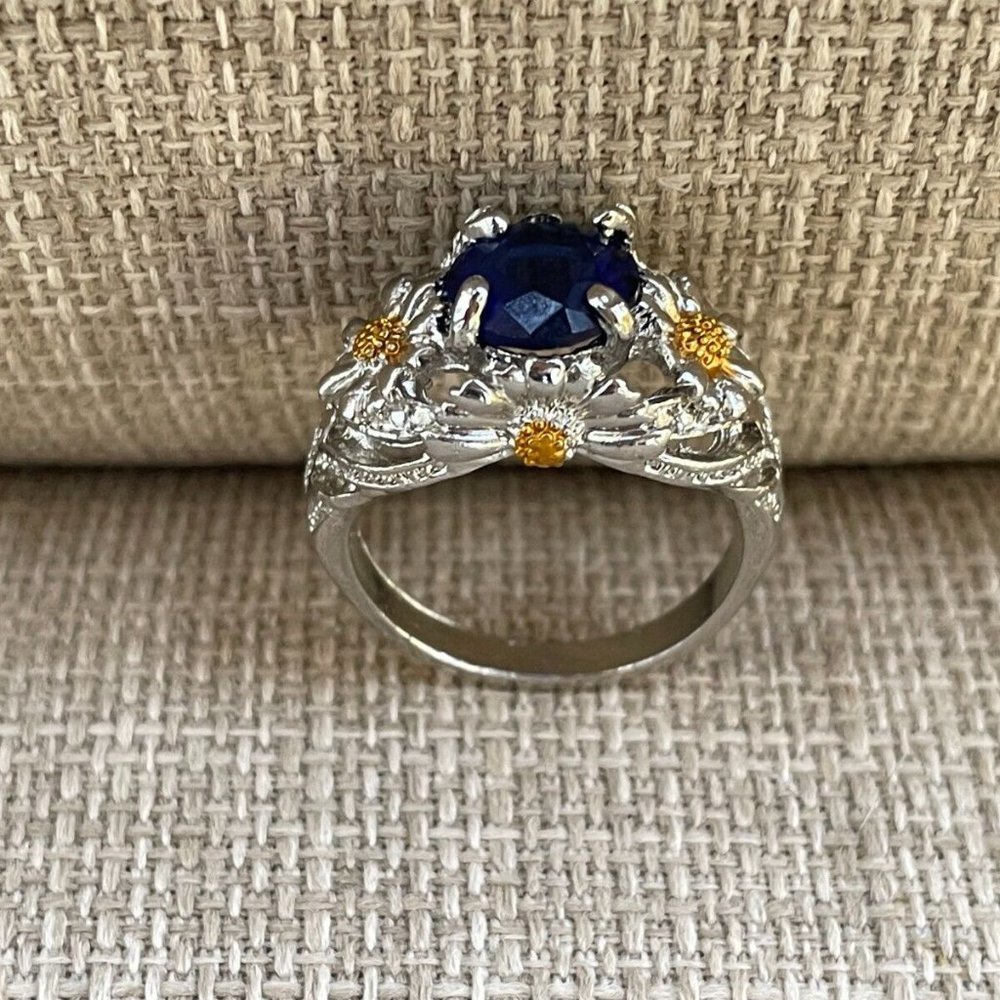 Women Rings Fashion Faux Blue Stone Silver/Gold Tone Fancy Jewelry Rings Size 10 - Picture 9 of 12